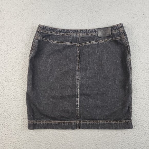 Ralph Lauren Classic Denim Mini Midi Skirt Womens 10 Black Button Front Cotton - Picture 2 of 8